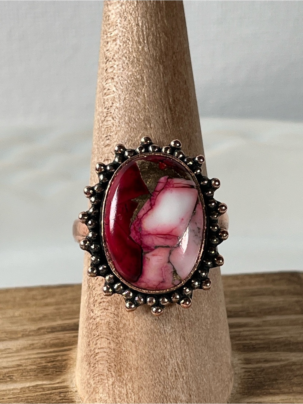 New Red Rose Dahlia Copper Adjustable Gemstone Ring